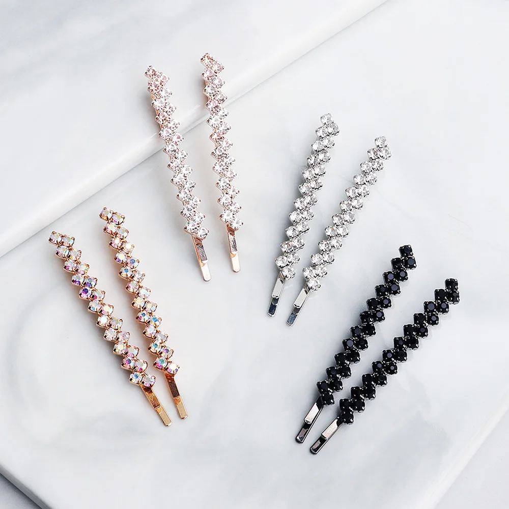2PCS блестящ кристал кристал щипка за коса за жени елегантен корейски дизайн щракам шнола стик фиба коса стайлинг аксесоари