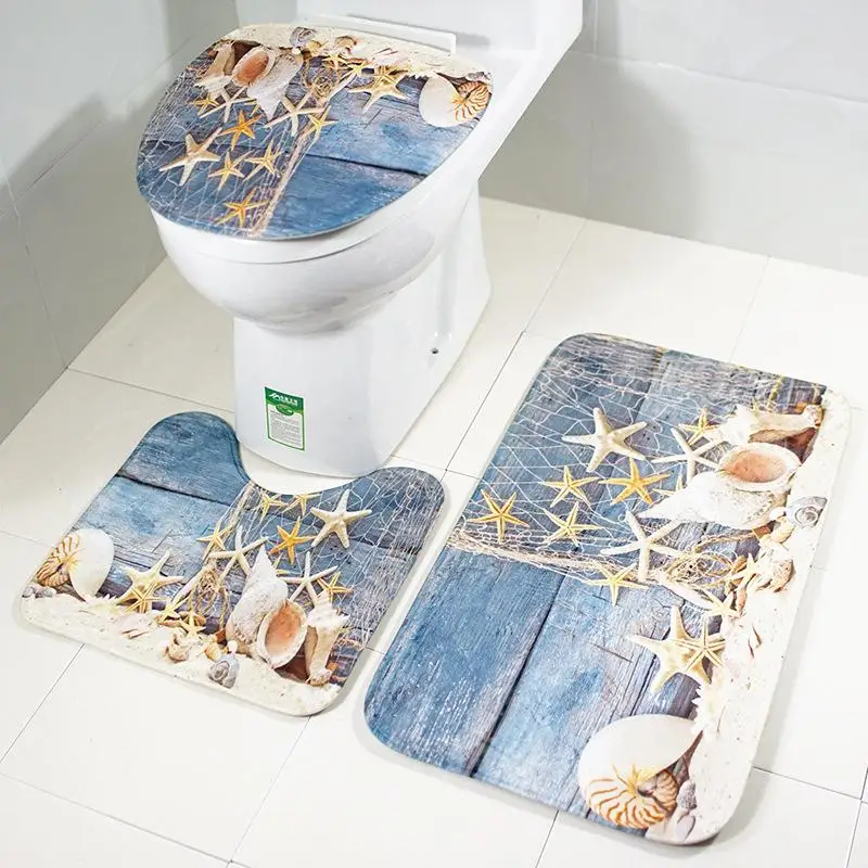 3бр/партида Конч фланела плат тоалетна седалка капак морски стил тоалетна случай баня врата нехлъзгащ мат декорация дома ZT392