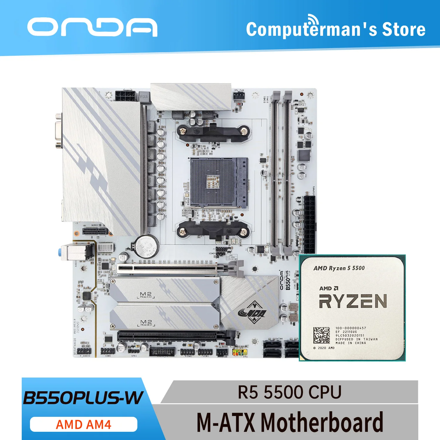 ONDA AMD B550 PLUS AM4 дънна платка комплект с процесор Ryzen 5 5500 поддържа DDR4 64G памет PCIE4.0 M.2 NVME