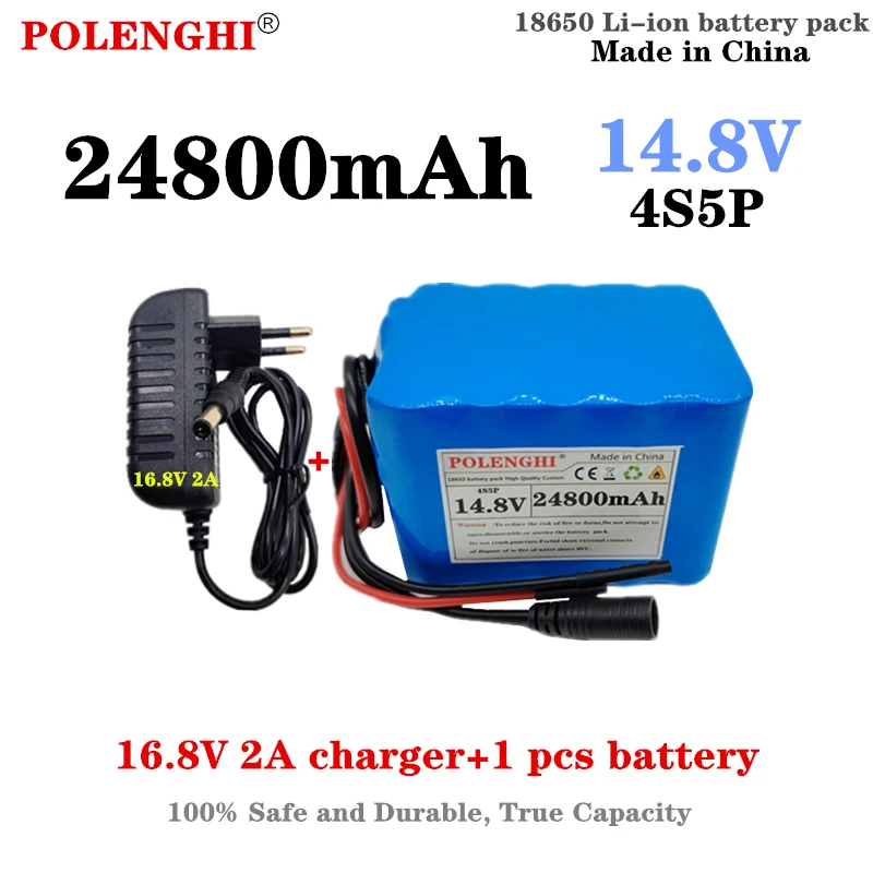 POLENGHI издръжлив истински капацитет 4S5P 14.8V 24.8Ah 18650 литиево-йонна акумулаторна батерия 12V 24800mAh + 16.8V 2A зарядно устройство за батерии