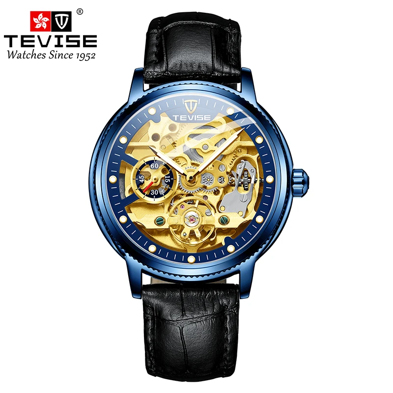T612B TEVISE Водоустойчив, модерен и модерен кожен мъжки часовник, напълно автоматичен мъжки механичен часовник