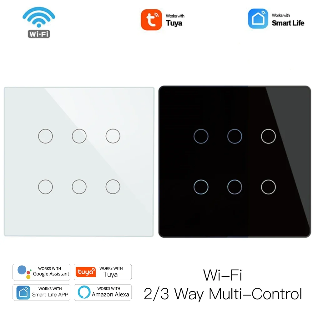 WiFi Smart Switch 6/4 Gang Light Switch Smart Life / Tuya App 2/3 Way Muilti-Control дистанционно управление работи с Alexa Google Yandex