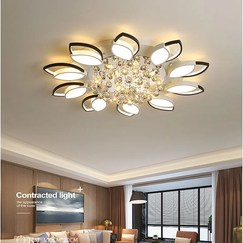 Всекидневна кристална лампа Начало Модерна минималистична атмосфера Зала с форма на цвете Таванни лампи Led Master Bedroom Таванни лампи