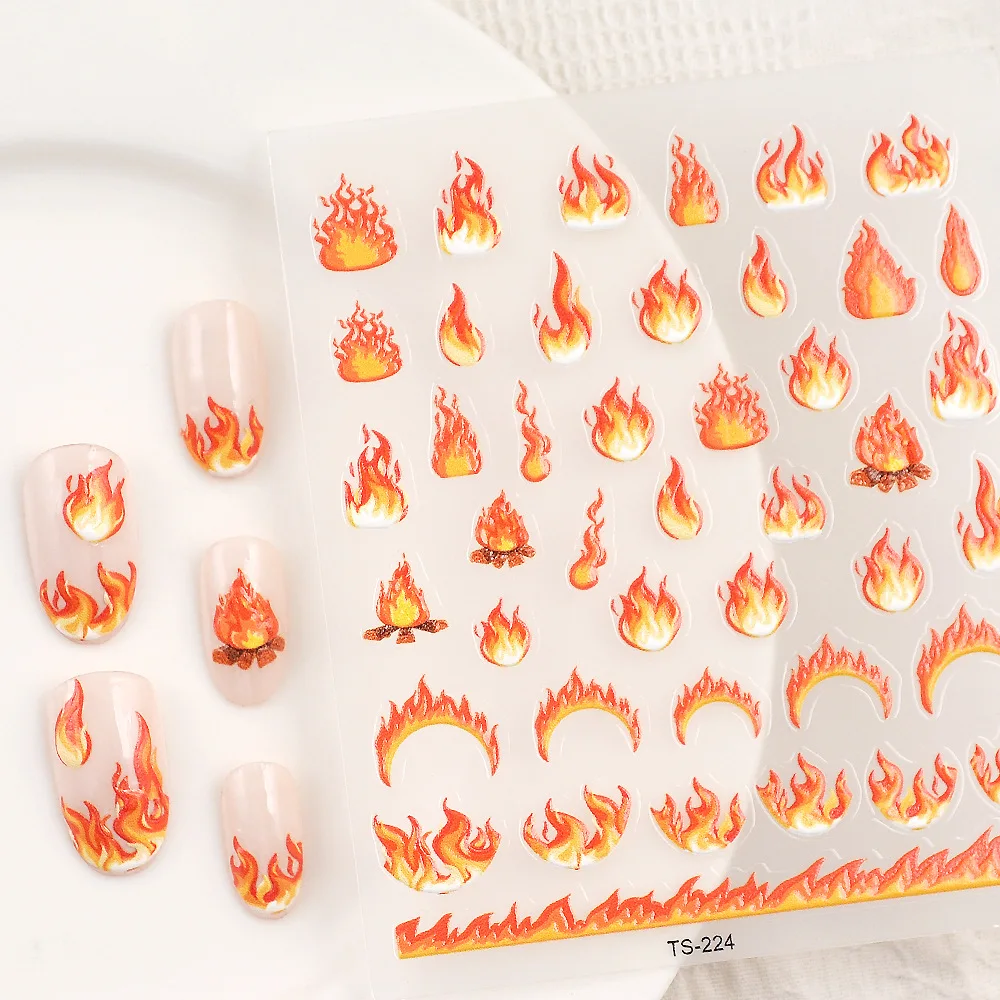 Горящ пламък 5D меки релефни релефи самозалепващи нокти изкуство стикери бронзиране лазер сребро нокти ваденки едро дропшипинг
