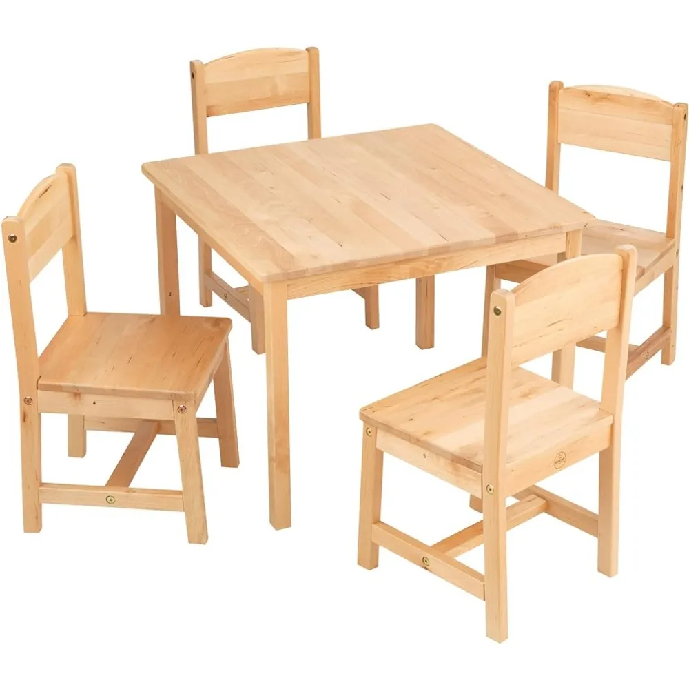 Детска маса със стол Дървена маса за селска къща & 4 стола Комплект подарък за възраст 3-8 Мебели малко дете