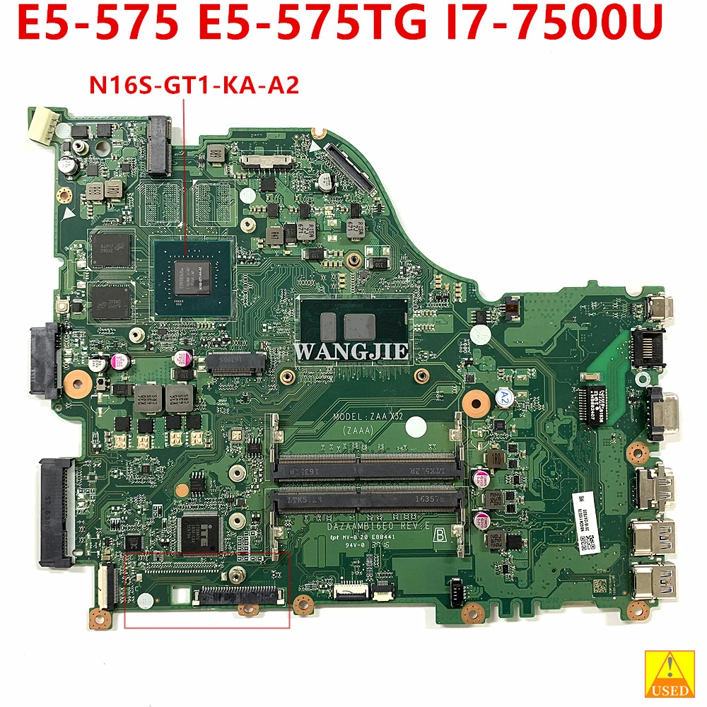 Използвани DAZAAMB16E0 ZAAA ZAAX32 За Acer Aspire E5-575 E5-575TG Дънна платка за лаптоп NBGD411007 SR2ZV I7-7500U CPU + 940M 2G