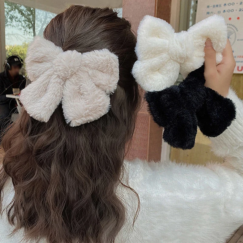 корейски стил есен зима големи плюшени лък шноли за жени мода меки Bowknot щипки за коса фиба красива коса
