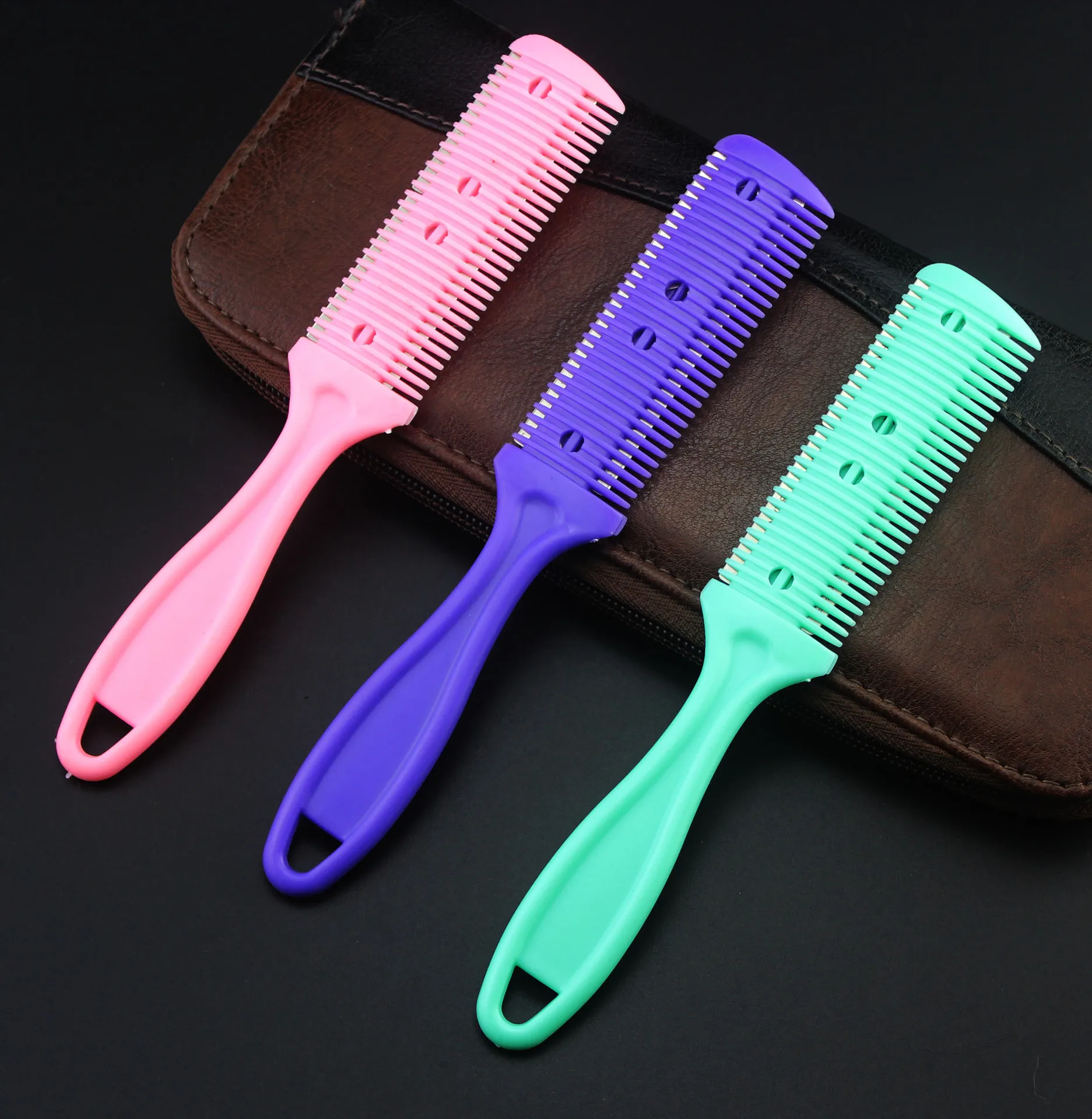 Многоцветна коса нарязани бръснар стайлинг ножица бръснач магия острие гребени комплект двустранен нож нож ножици за коса фризьорски инструменти черен