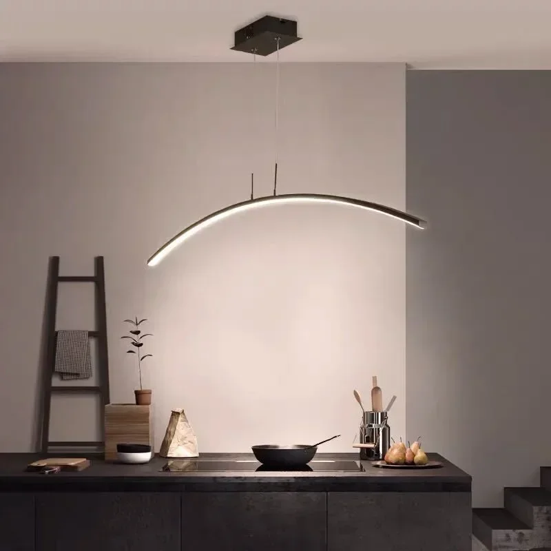 Модерен минимализъм Led таван полилей дълга лента алуминиева трапезария кухня блясък висулка светлини Начало декор висяща лампа
