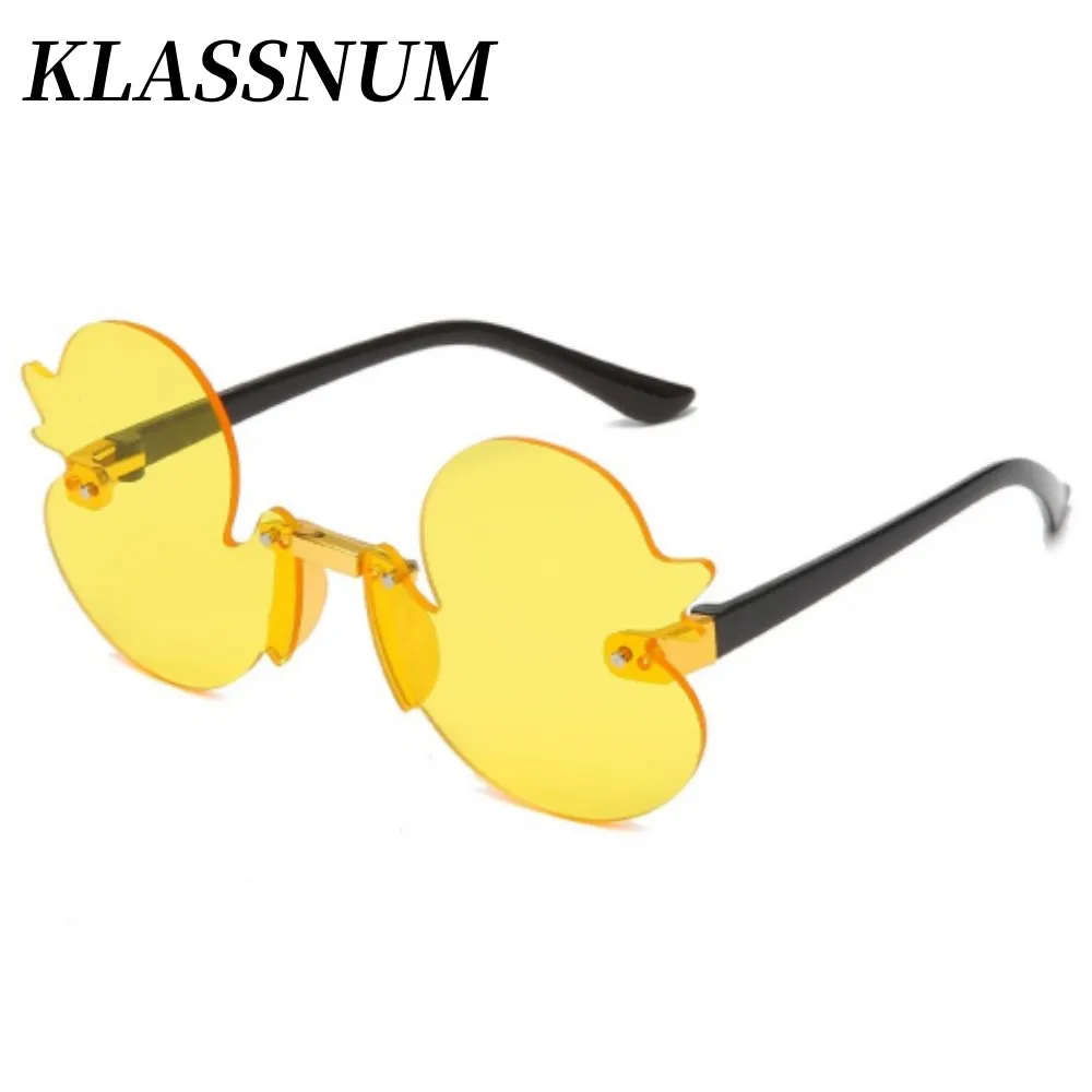 Модни детски слънчеви очила без рамки карикатура сладък патица форма UV400 сенник страна декоративни момичета момчета очила Oculos де Сол