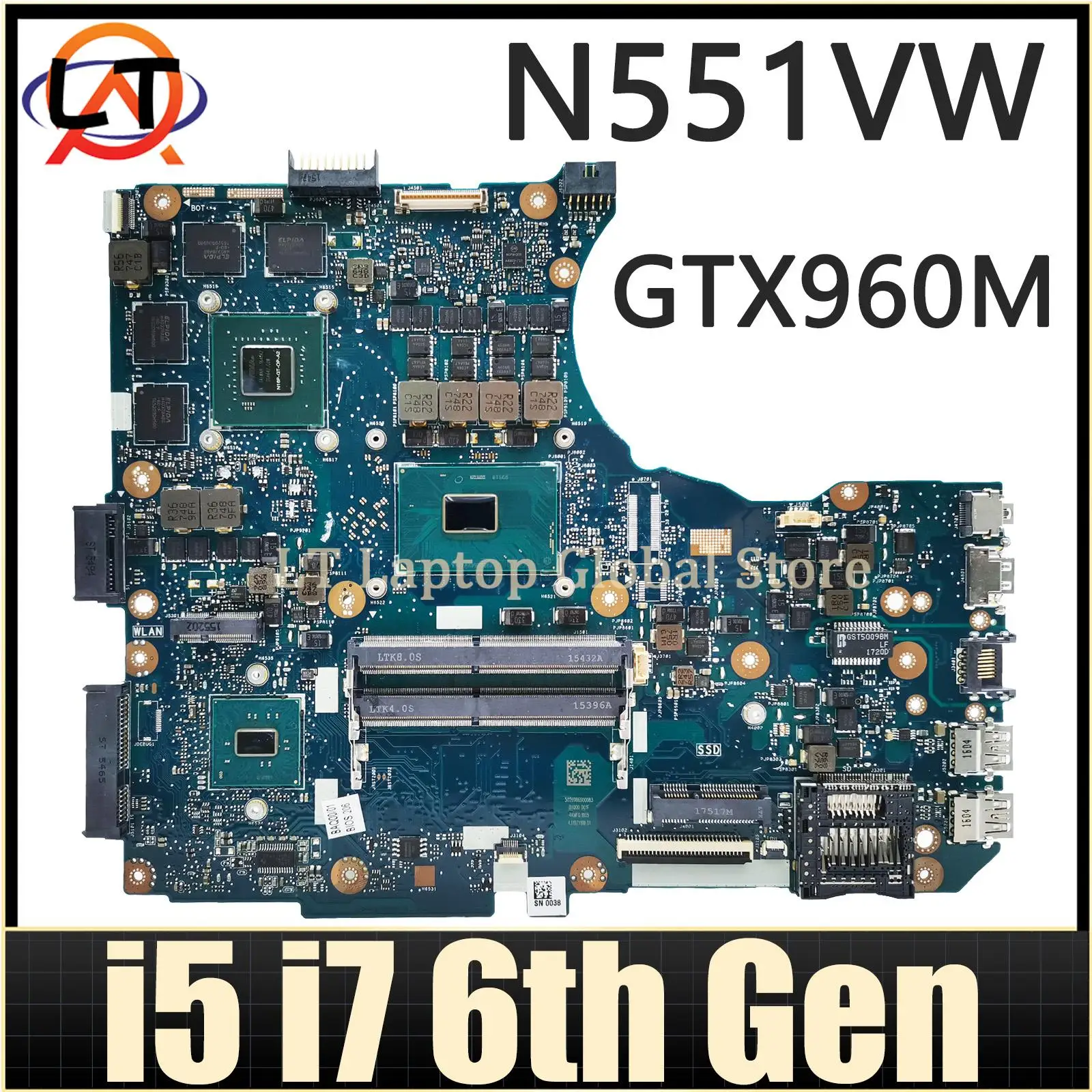 Ноутбук дънна платка за ASUS N551VW G551V G551VW FX551V FX551VW GL551VW N551V G58V лаптоп дънна платка I5-6300HQ I7-6700HQ GTX960M