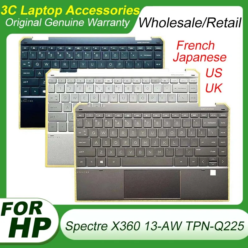 Оригинална нова US/UK/JP/Френска клавиатура за HP Spectre X360 13-AW TPN-Q225 Лаптоп Palmrest клавиатура Backlit Touchpad L72409-001