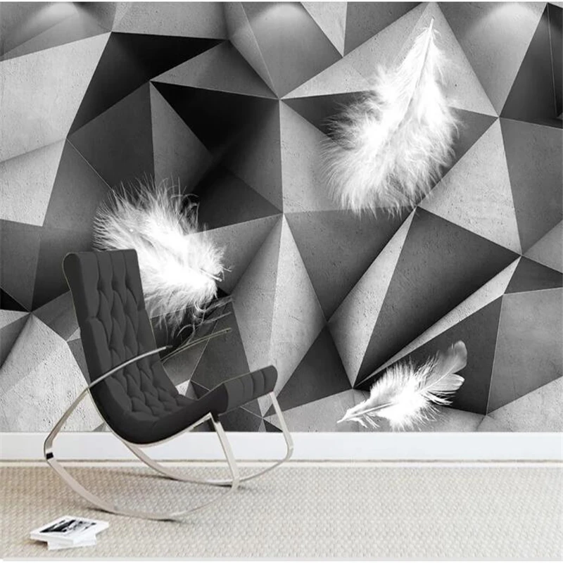 wellyu Персонализиран тапет papel de parede Модерна минималистична атмосфера сиво бяло 3D геометрично перо диван TV фон стена